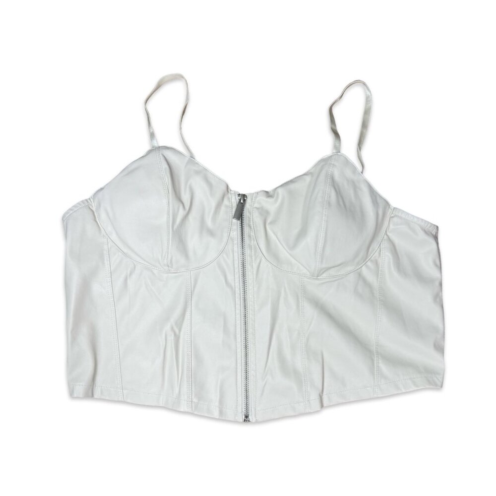 Plus Size White Faux Leather Zip-up Corset Top by Madden NYC - Size 3XL